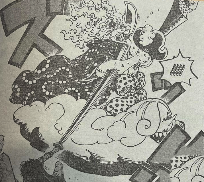 海賊王1038話：羅刺穿大媽身體，基德製作鋼鐵巨牛，大媽即將敗北