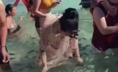 泳衣太貴!正妹穿裙子到海邊游泳 站起身時 「成海灘絕美風景」遊客笑翻:水產超豐富