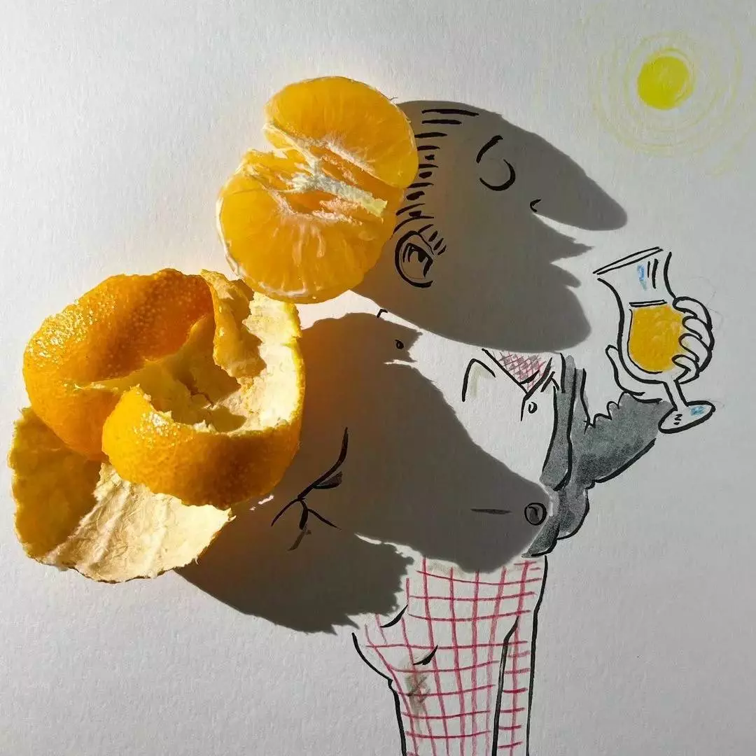 他用影子作畫,幾筆就把影子結合成作品,網友:這創意無敵了