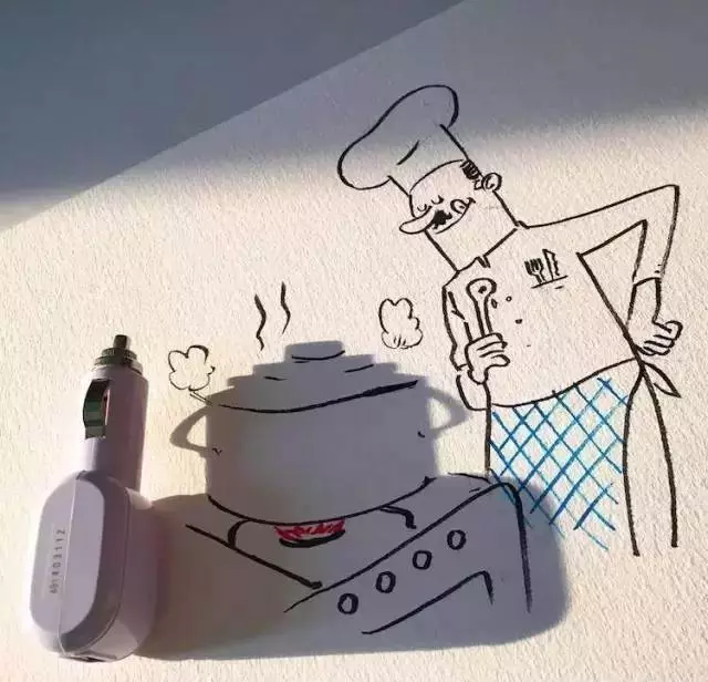 他用影子作畫,幾筆就把影子結合成作品,網友:這創意無敵了
