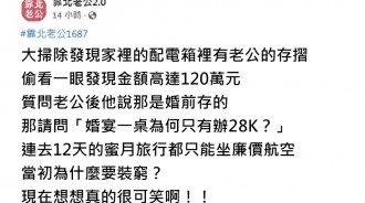 發現老公存120萬私房錢，她不滿「為何裝窮」...哭訴：當時婚宴一桌才請2.8萬