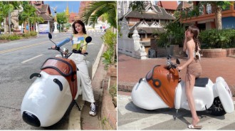 騎Snoopy兜風去❤️純白系「史努比電動單車」超犯規　騎上路變焦點「還戴飛行護目鏡」小手細節更Q