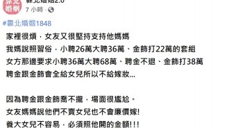拒給嫁妝！準岳母嫁女「要104萬大小聘」還催買房 網狂勸：別結婚了！