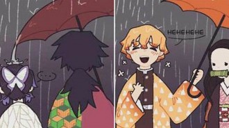 鬼滅之刃：當全員遇見下雨天，炭治郎秀起恩愛，義勇鋼鐵直男，伊之助：雨傘是啥東西？