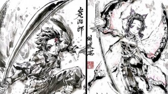 用水墨風打開《鬼滅之刃》，煉獄杏壽郎豪氣沖天，我妻善逸還是柔柔弱弱
