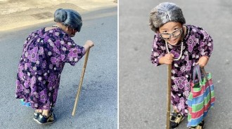 提菜籃袋去上課！巧手媽把女兒「化身銀髮老婆婆」外型超Q　側面一看「駝背身軀也神還原」網讚強翻